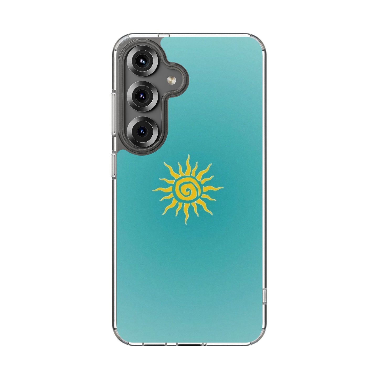 Clear Impact-Resistant Phone Case — Yellow Sun on Teal Gradient