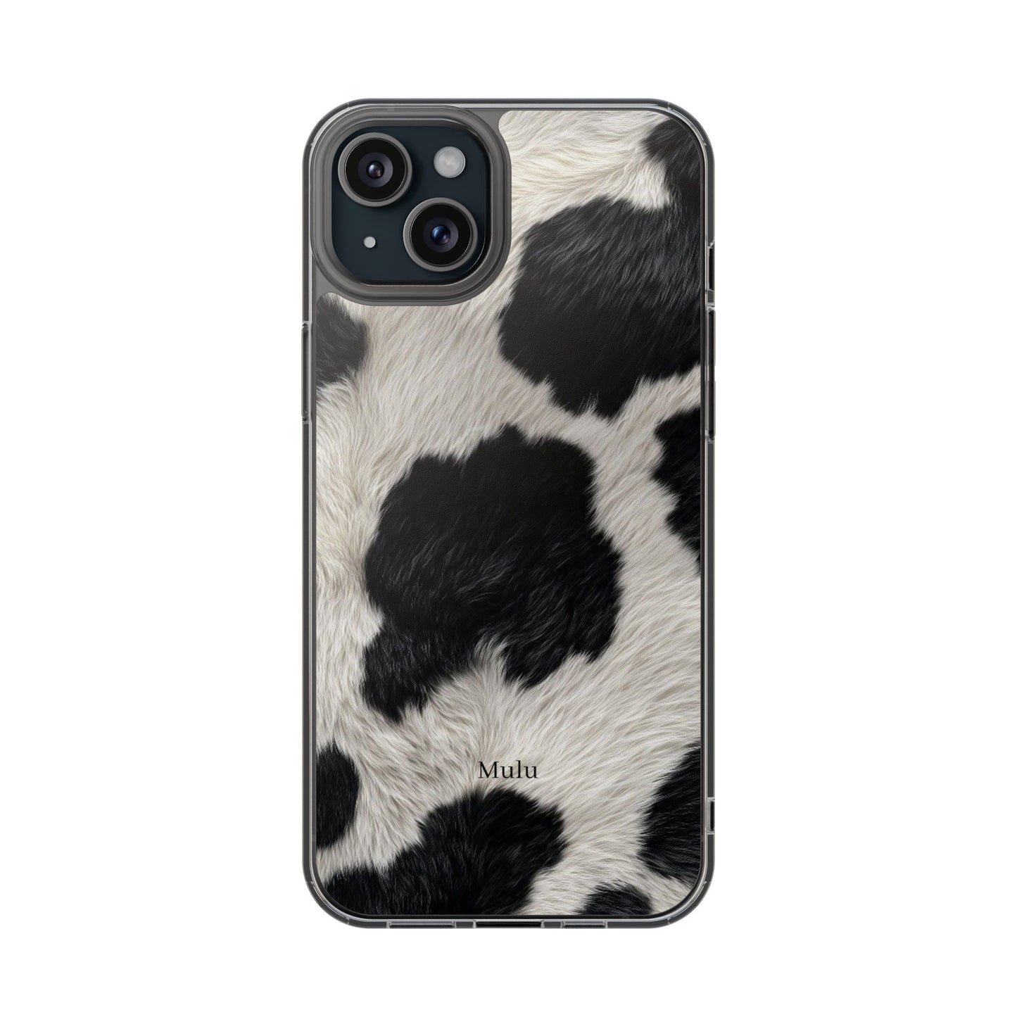Cow Print Clear Impact Phone Case — Faux Fur Black & White Protection