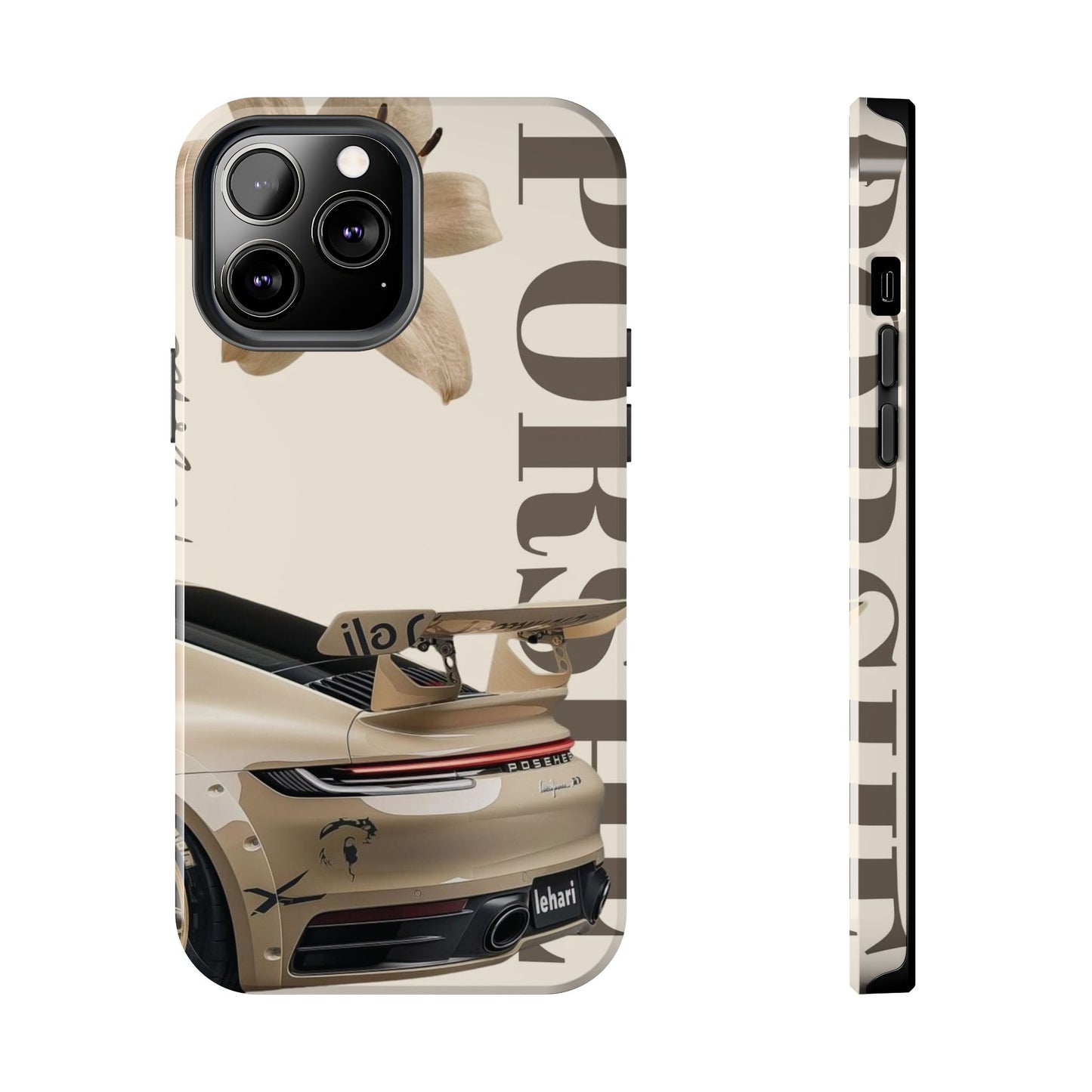Tough Phone Case — Beige Sports Car Design with 'Tourist' Typography