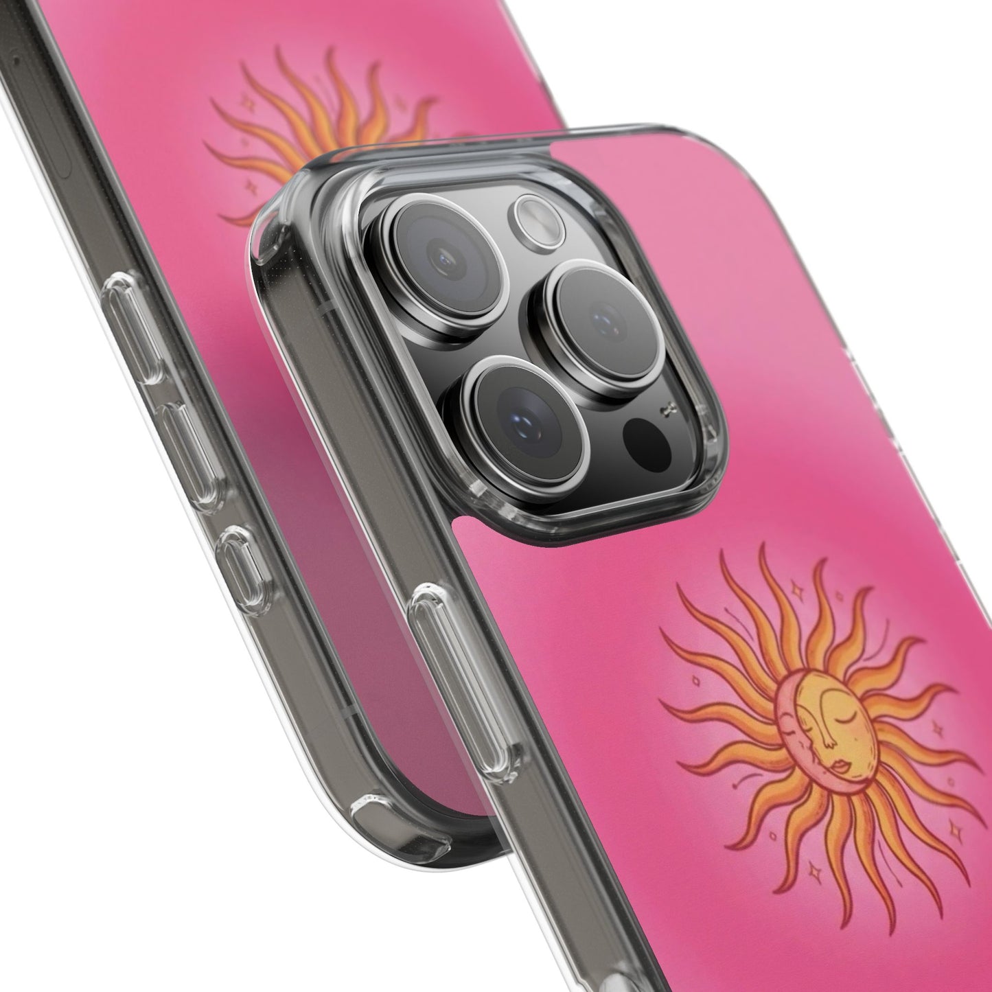 Pink Sun Phone Case — Radiant Sunburst Impact-Resistant Clear Case