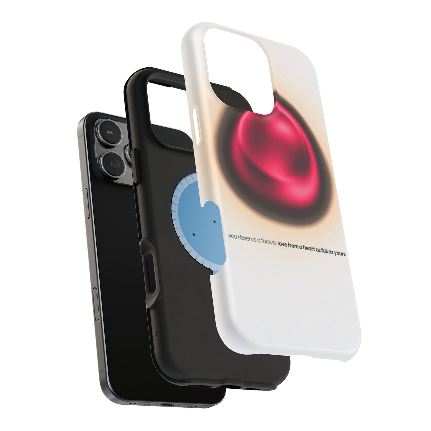 Protective Phone Case — Red Pearl Heart Design with 'You deserve a forever love' Text