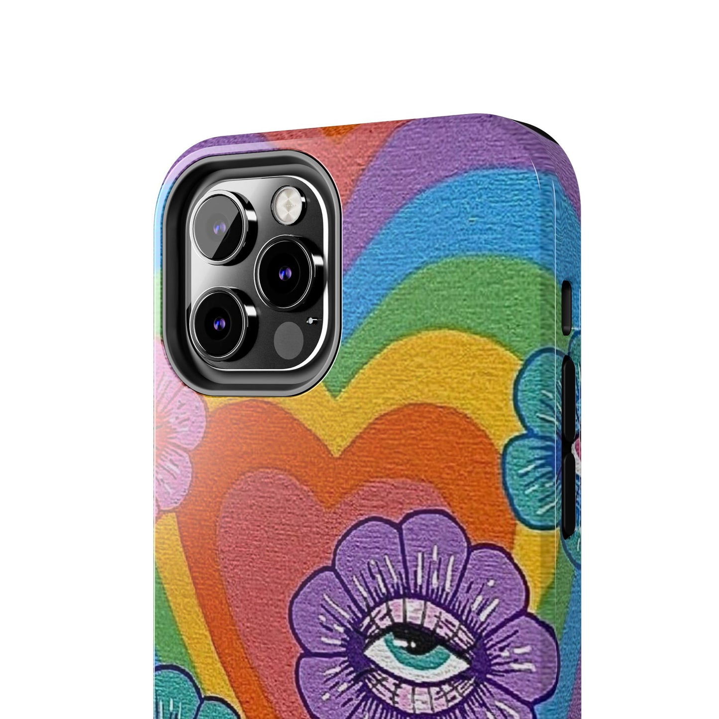 Psychedelic Eye Flower Tough Phone Case — Retro Rainbow Protective iPhone Cover