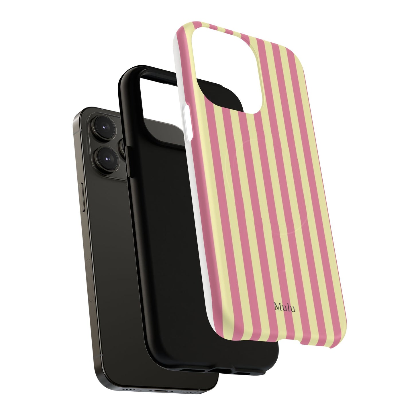 Striped Pink & Yellow Magnetic Tough Phone Case — Retro Pastel Protection