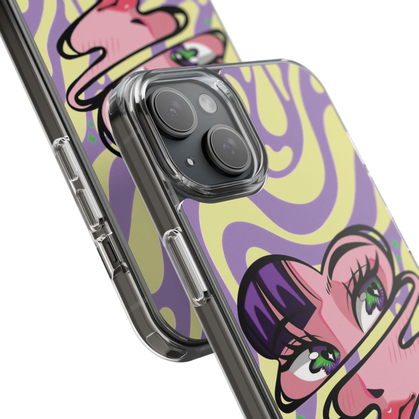 Clear Impact-Resistant Case — Retro Psychedelic Heart Face Design