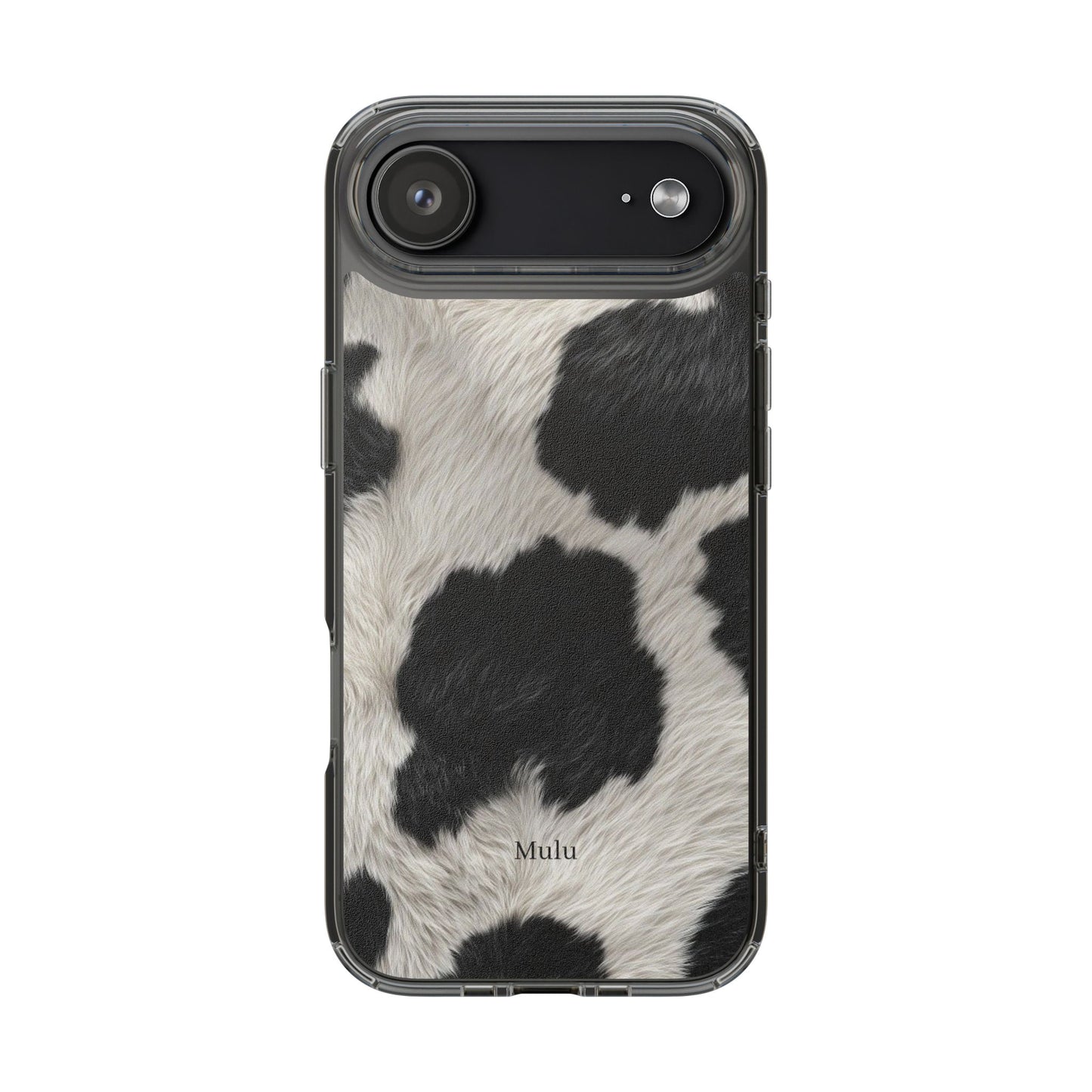 Cow Print Clear Impact Phone Case — Faux Fur Black & White Protection
