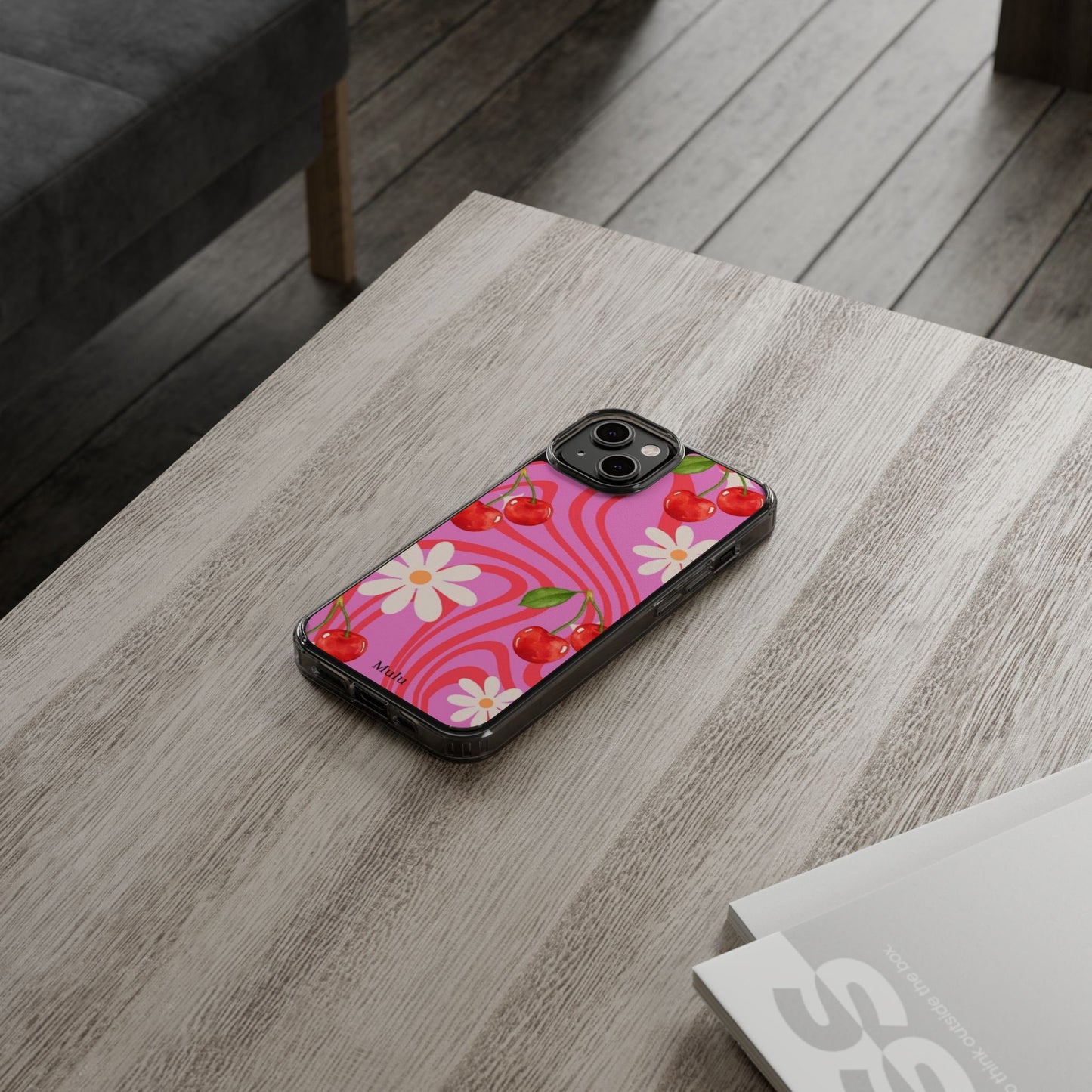 Clear Impact Phone Case — Retro Cherry & Daisy Floral Design