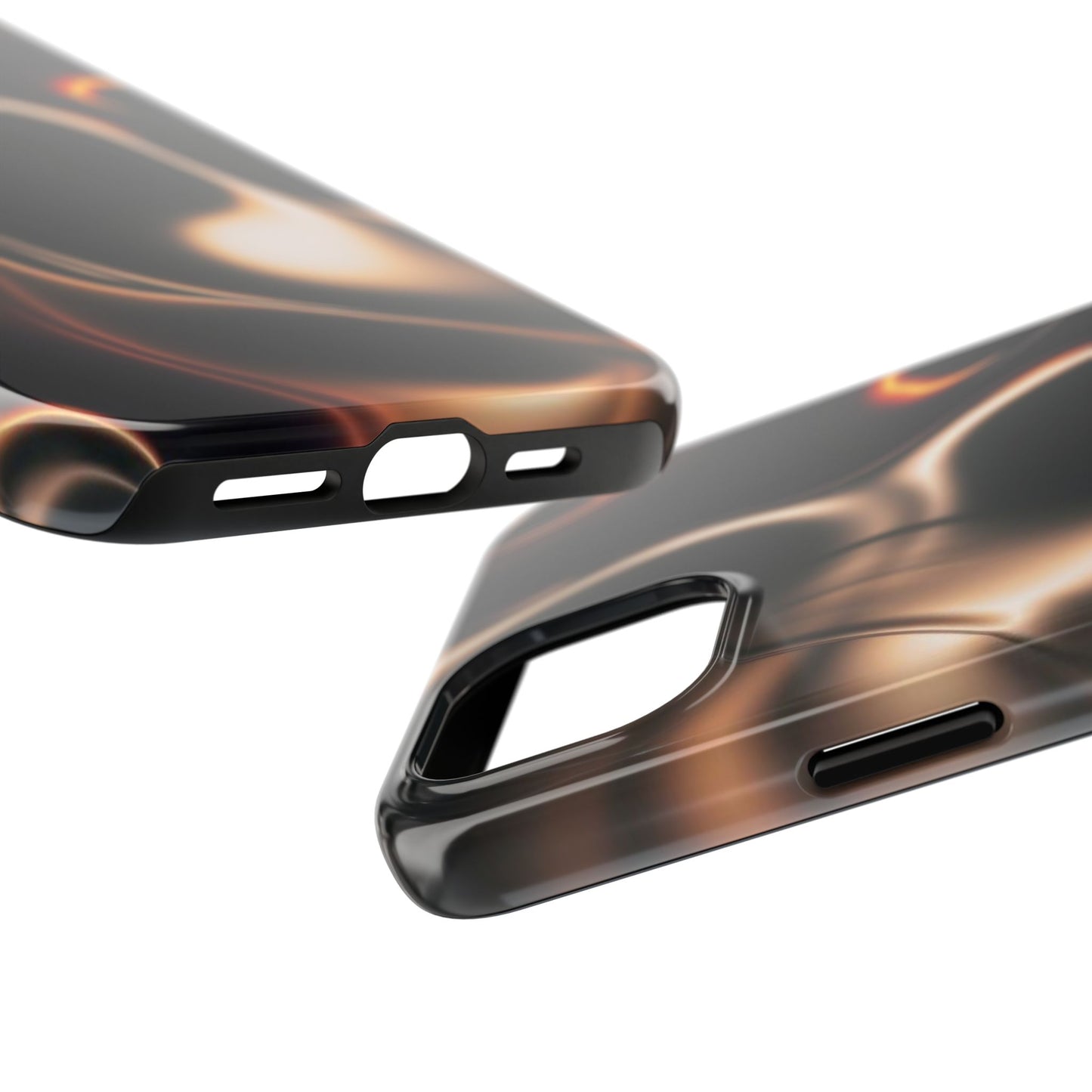 Abstract Liquid Glow Tough Phone Case — Black & Bronze Swirl Protective Cover