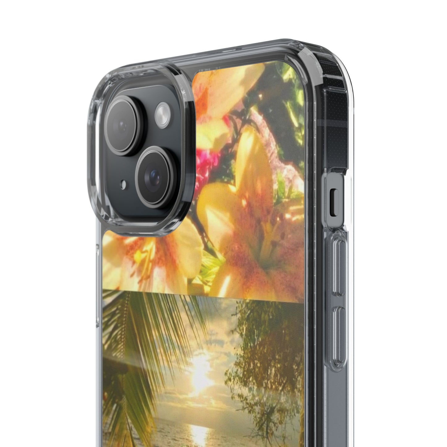 Tropical Sunset Phone Case — Floral Surfboard Clear iPhone Case