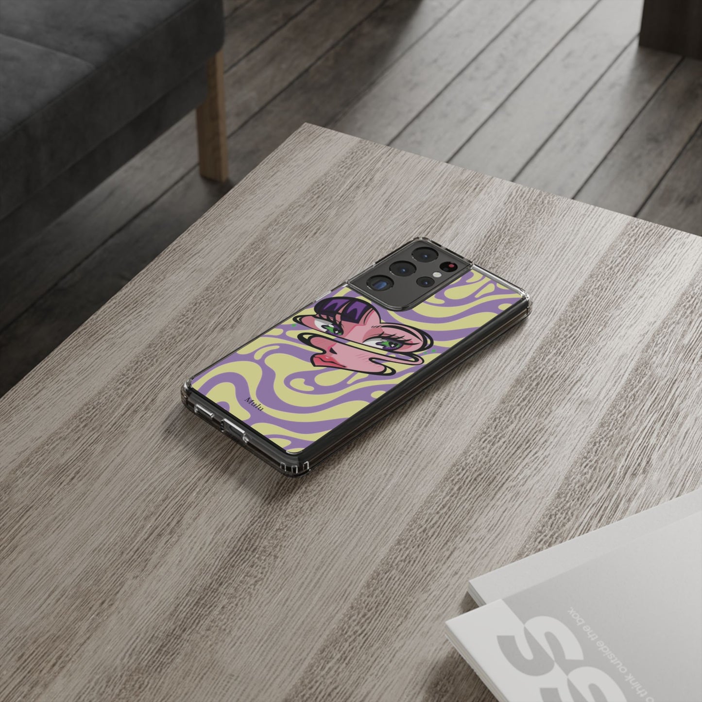Clear Impact-Resistant Case — Retro Psychedelic Heart Face Design