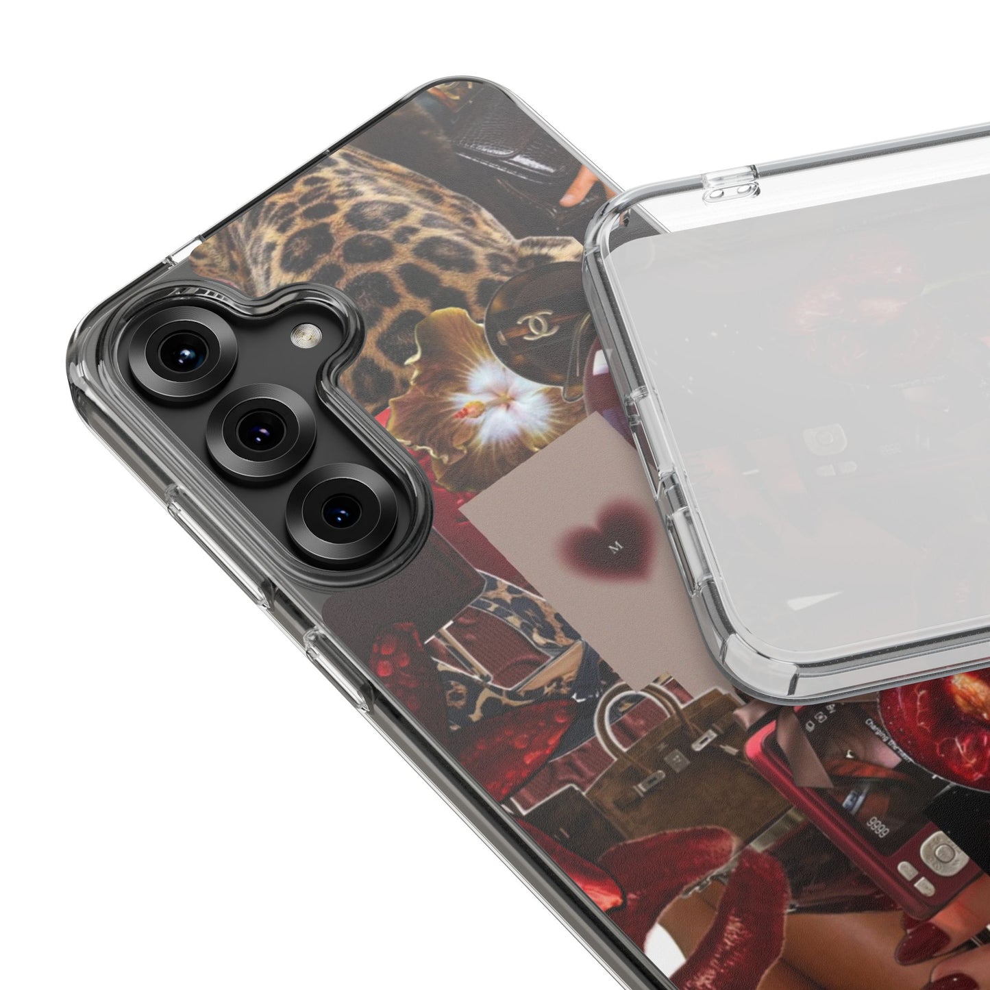 Clear Impact-Resistant Phone Case — Retro Cherry Collage Design