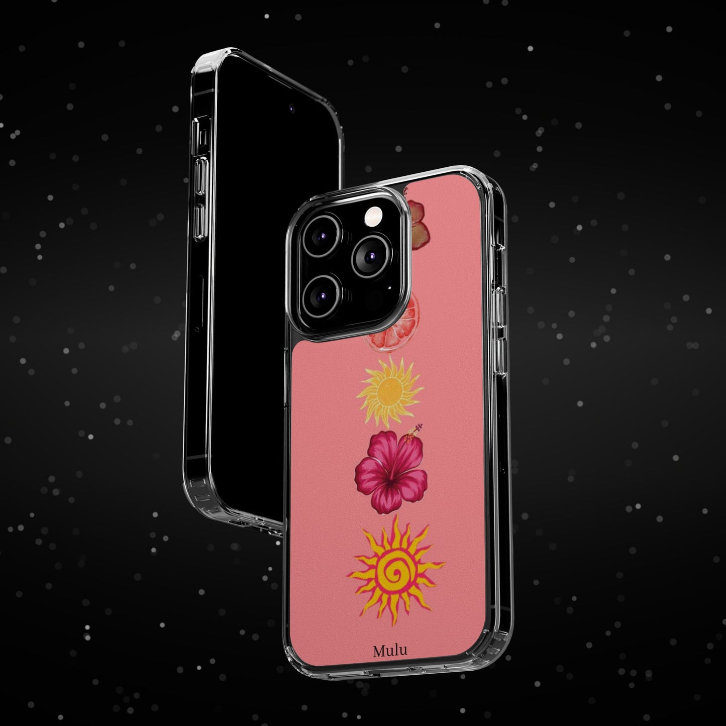Clear Impact-Resistant Phone Case — Tropical Sun & Hibiscus Floral Design