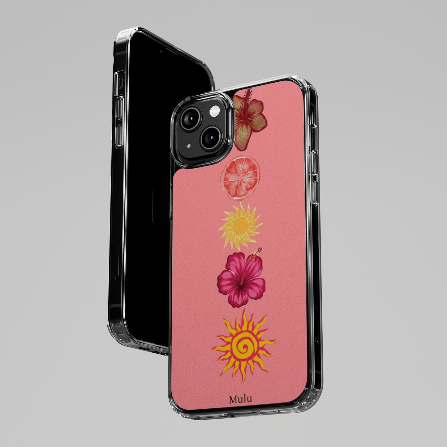 Clear Impact-Resistant Phone Case — Tropical Sun & Hibiscus Floral Design