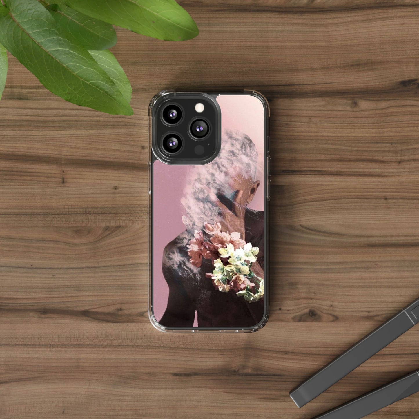 Clear Phone Case — Pink Floral Smoke Art iPhone Case