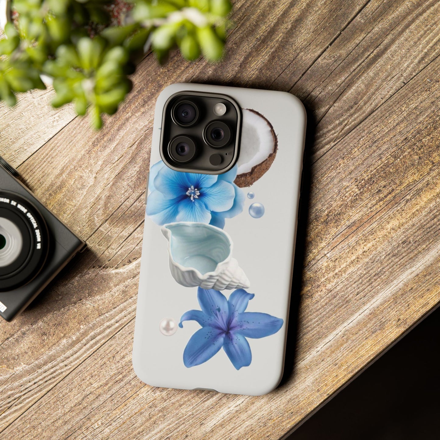 Tropical Blue Floral Phone Case — Coconut, Shell & Starfish Design