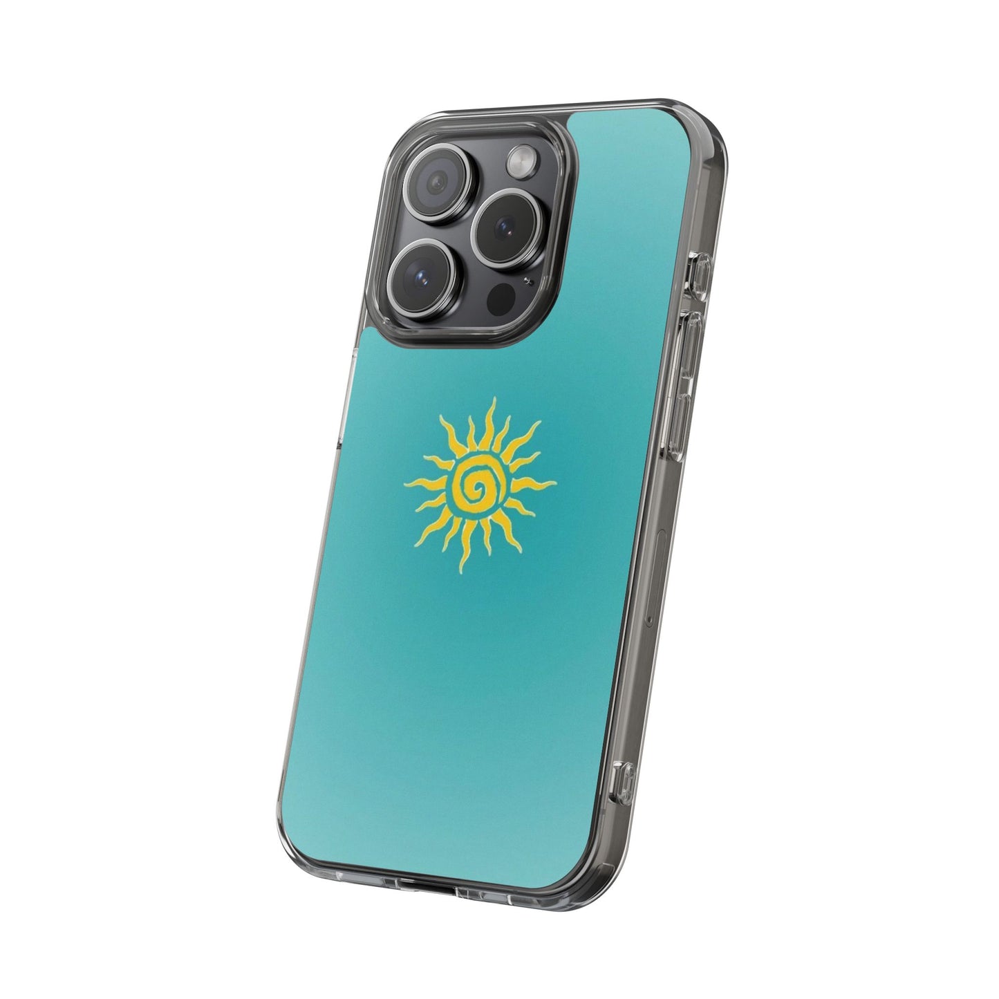 Clear Impact-Resistant Phone Case — Yellow Sun on Teal Gradient