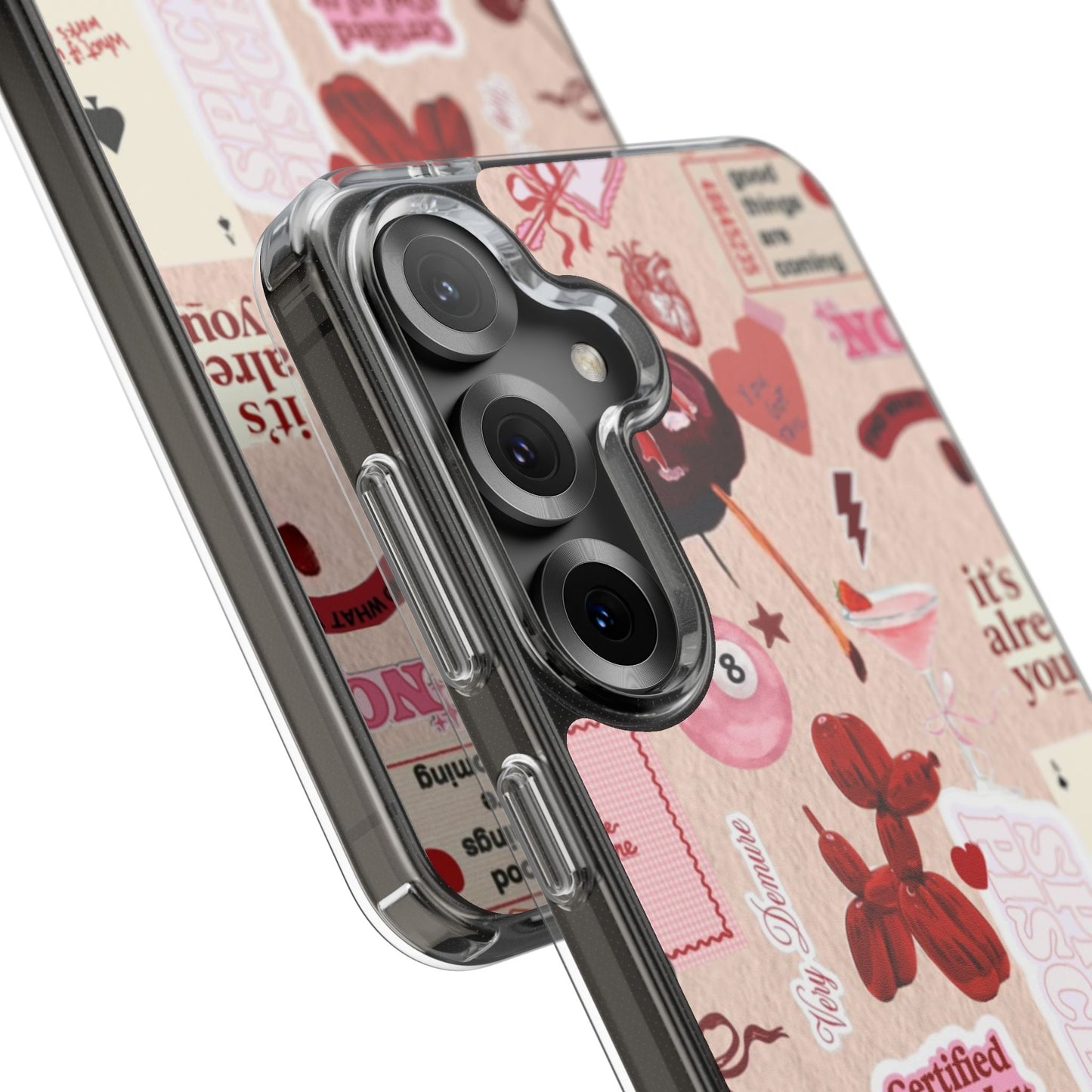 Clear Impact-Resistant Phone Case — Retro Cherry & Sticker Collage