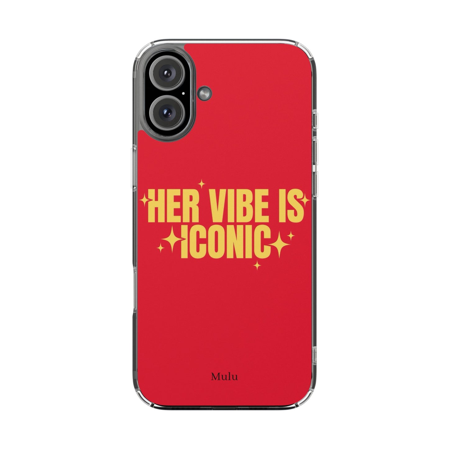 Clear Impact-Resistant Phone Case — "Her Vibe Is Iconic" Red Protective Cover
