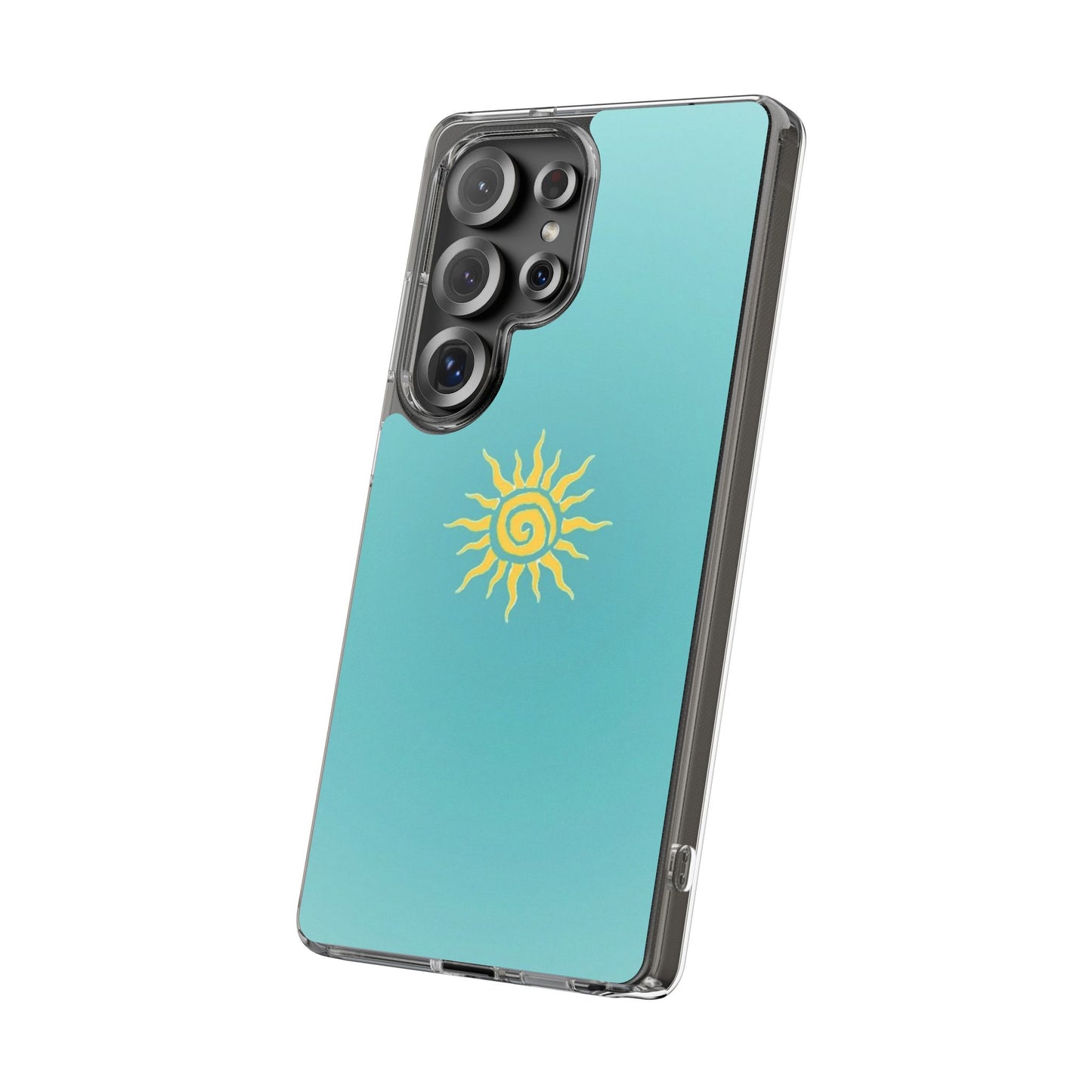 Clear Impact-Resistant Phone Case — Yellow Sun on Teal Gradient
