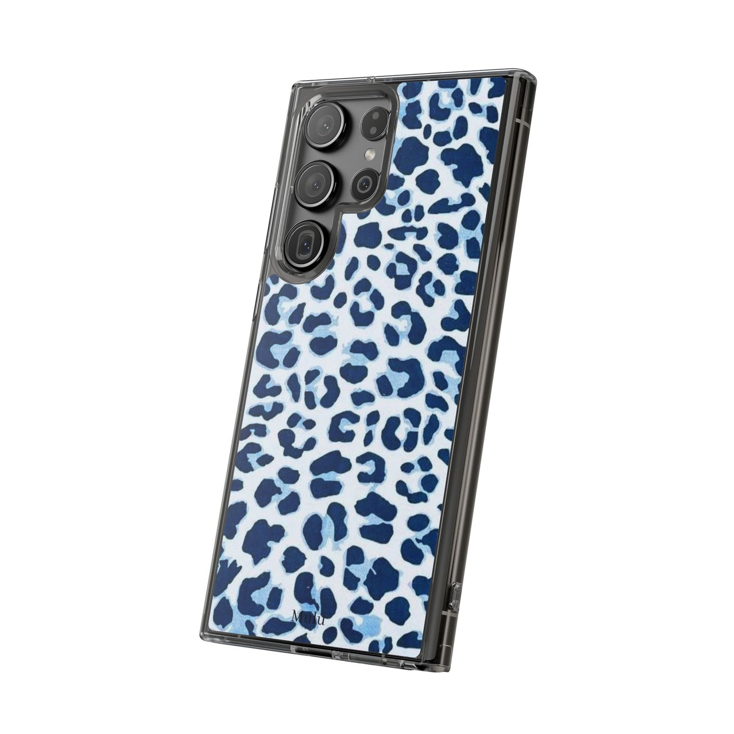 Clear Impact-Resistant Phone Case — Blue Watercolor Leopard Print