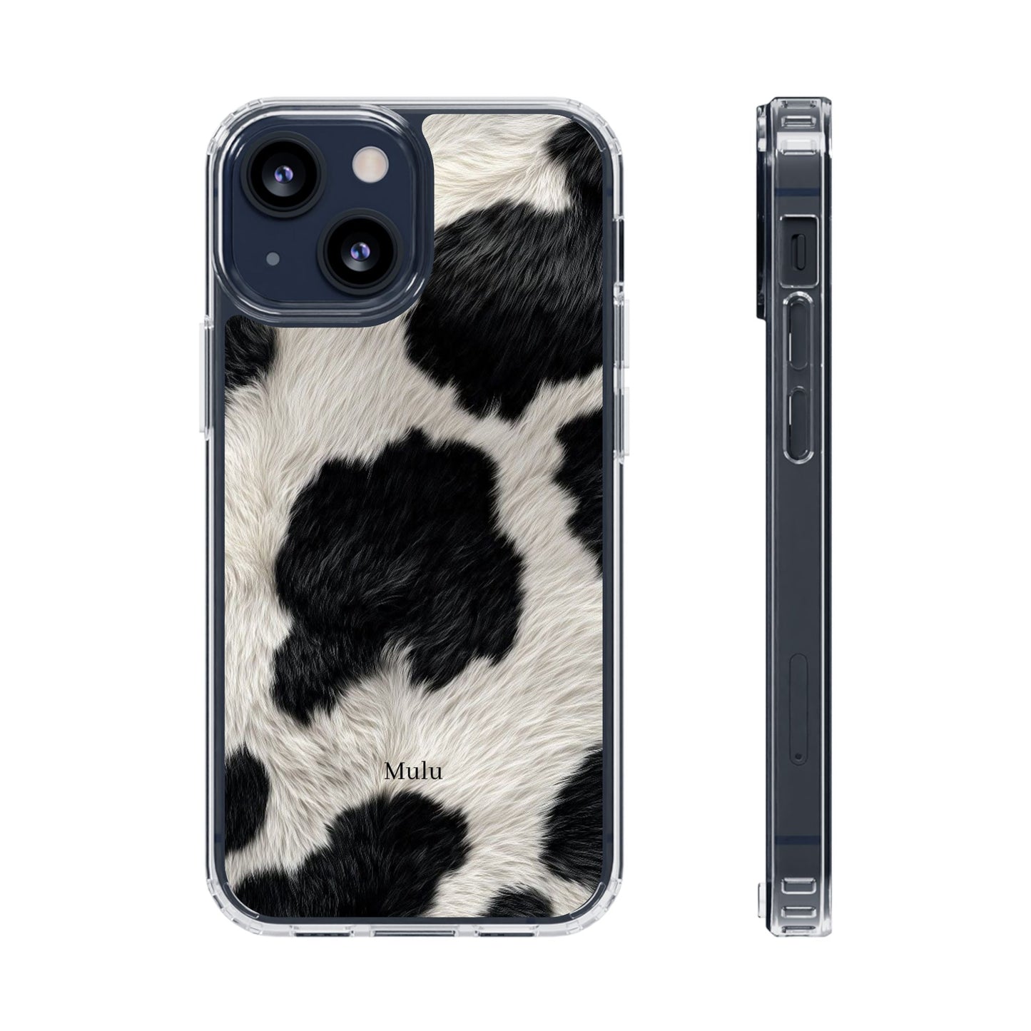 Cow Print Clear Impact Phone Case — Faux Fur Black & White Protection