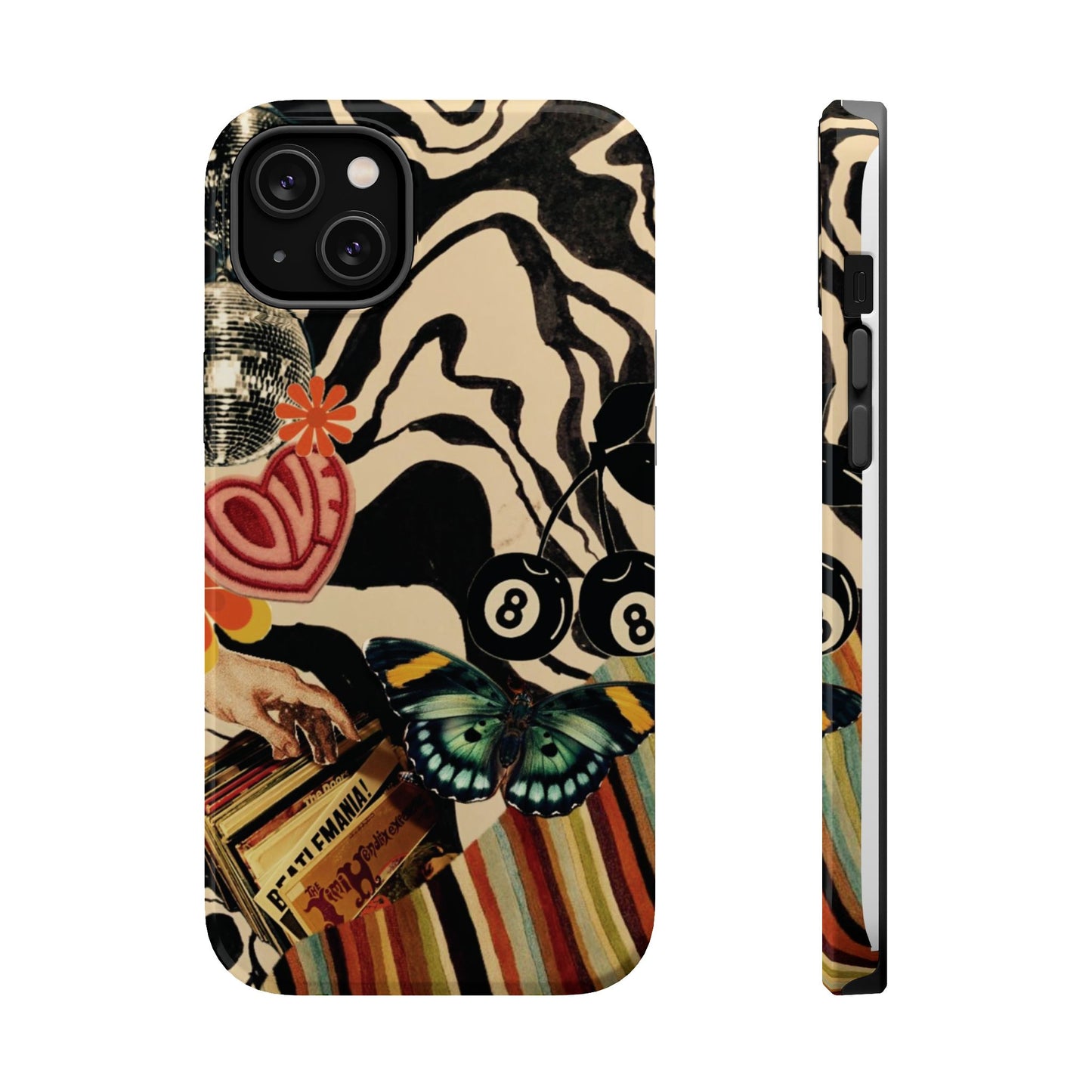 Phone Case — Retro Collage Magnetic Impact-Resistant Case with Butterfly & Zebra Print