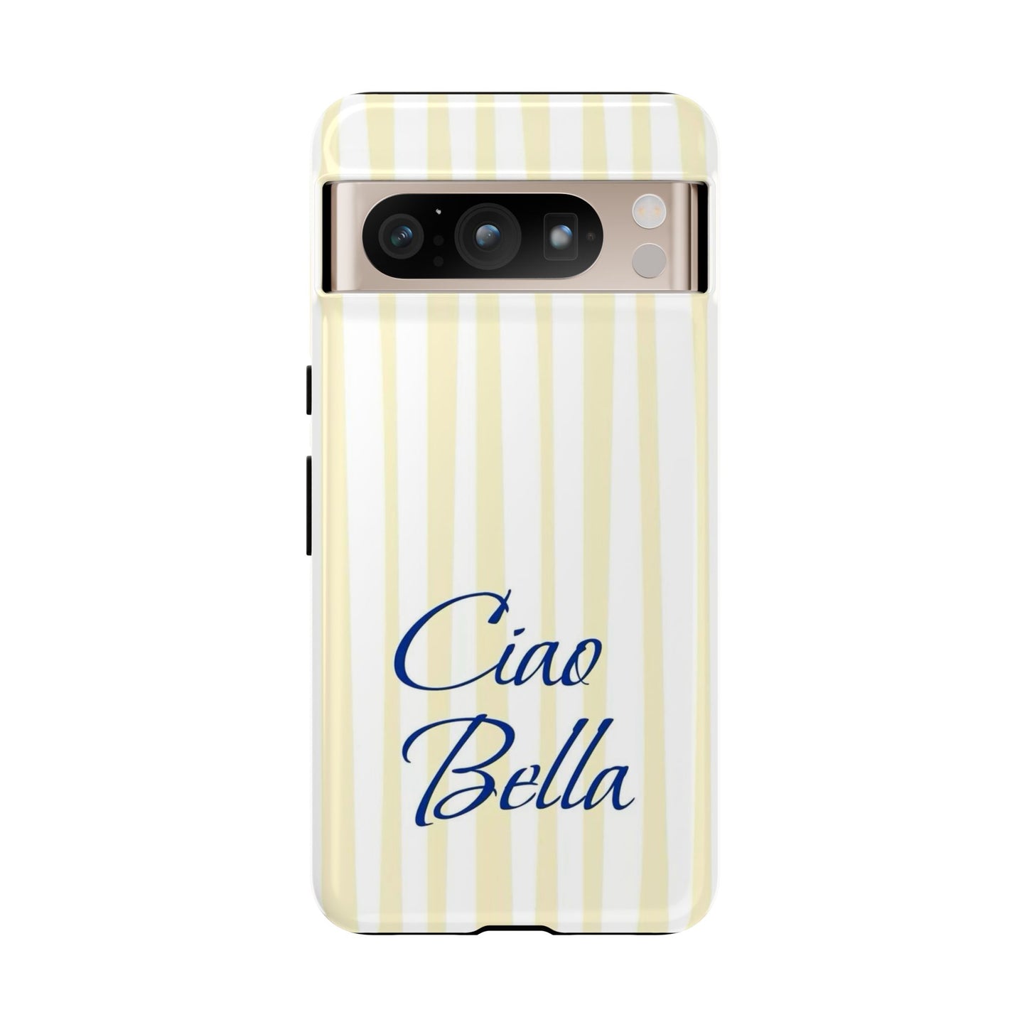 Ciao Bella Phone Case – Striped Elegant Italian Script Protective Cover