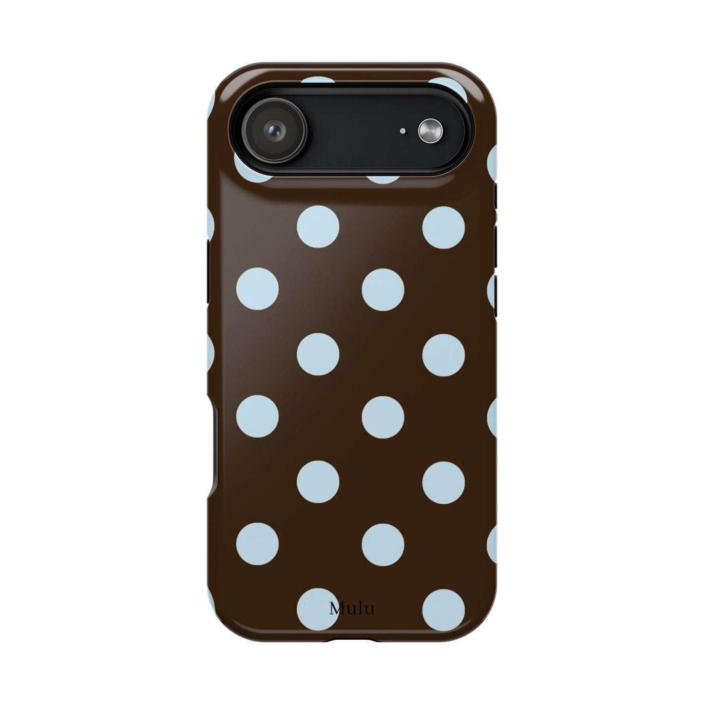 Polka Dot Magnetic Phone Case — Brown with Light Blue Dots, Impact-Resistant