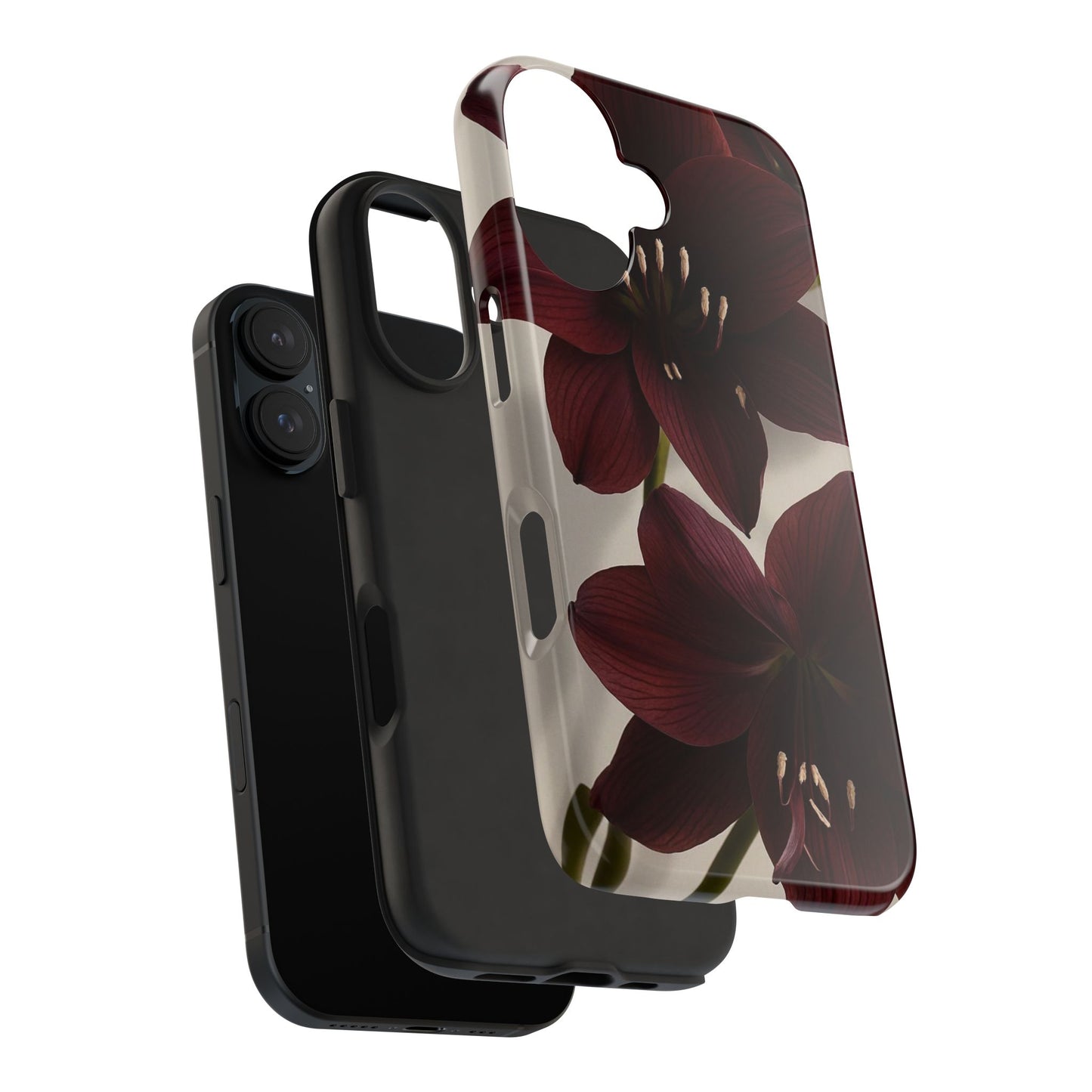 Amaryllis Noir Tough Phone Case — Dark Burgundy Floral Protective Cover
