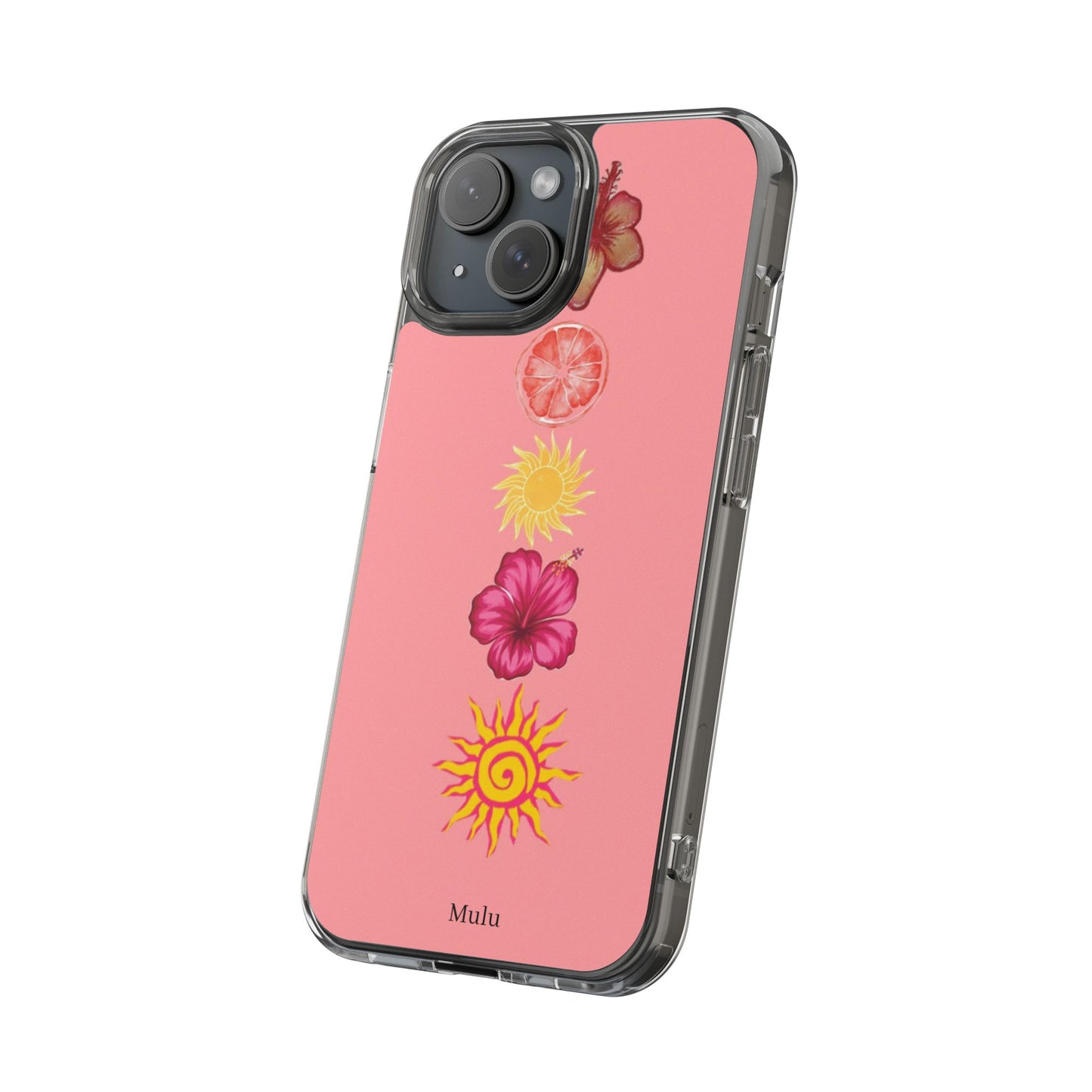 Clear Impact-Resistant Phone Case — Tropical Sun & Hibiscus Floral Design