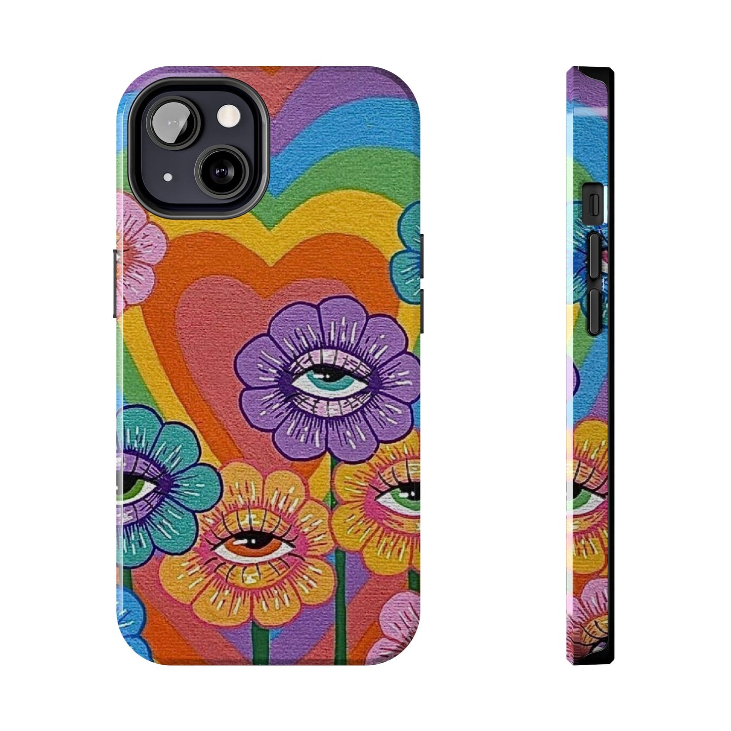 Psychedelic Eye Flower Tough Phone Case — Retro Rainbow Protective iPhone Cover