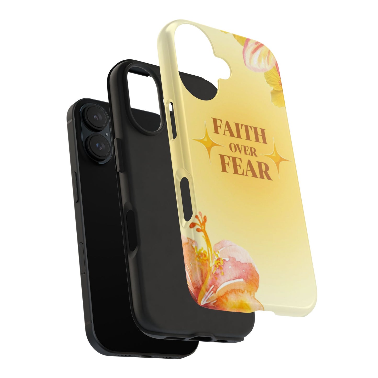 Faith Over Fear Tough Phone Case — Floral Yellow Protective Cover
