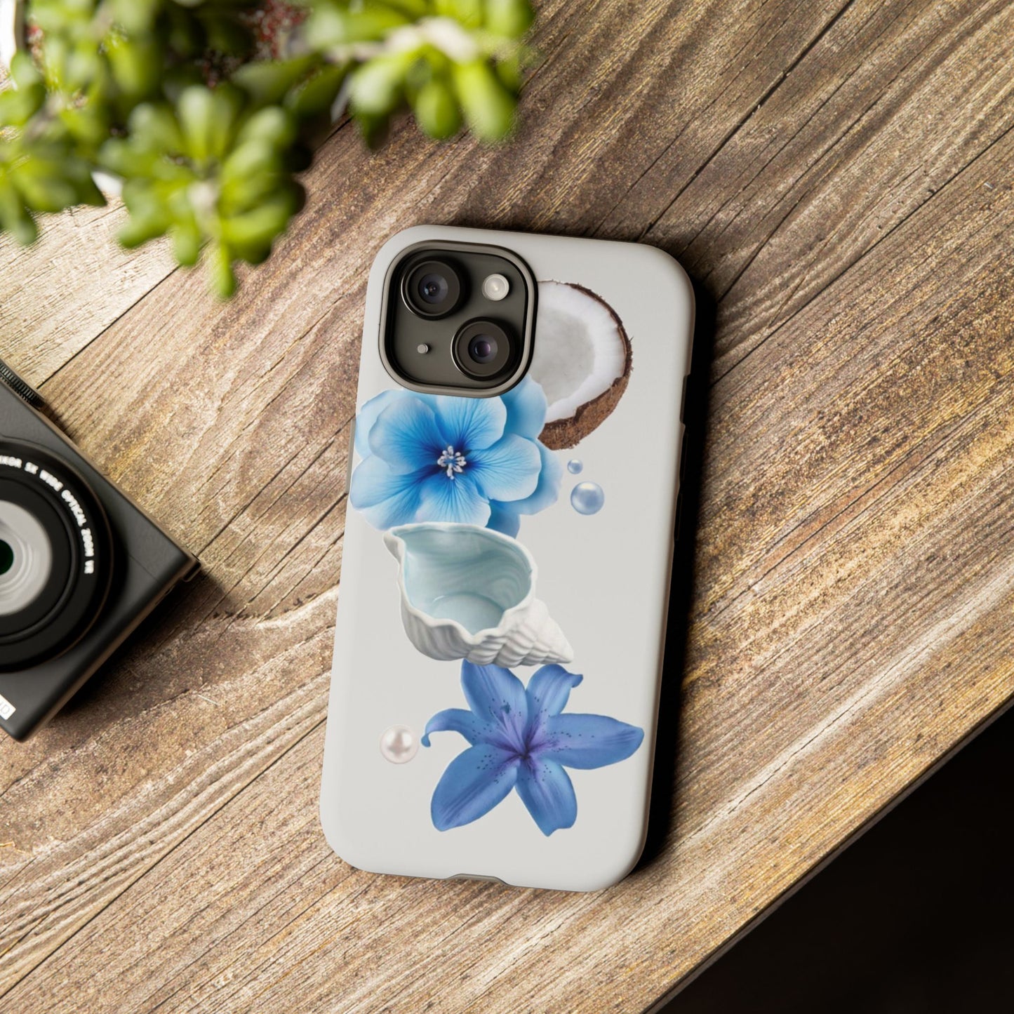 Tropical Blue Floral Phone Case — Coconut, Shell & Starfish Design