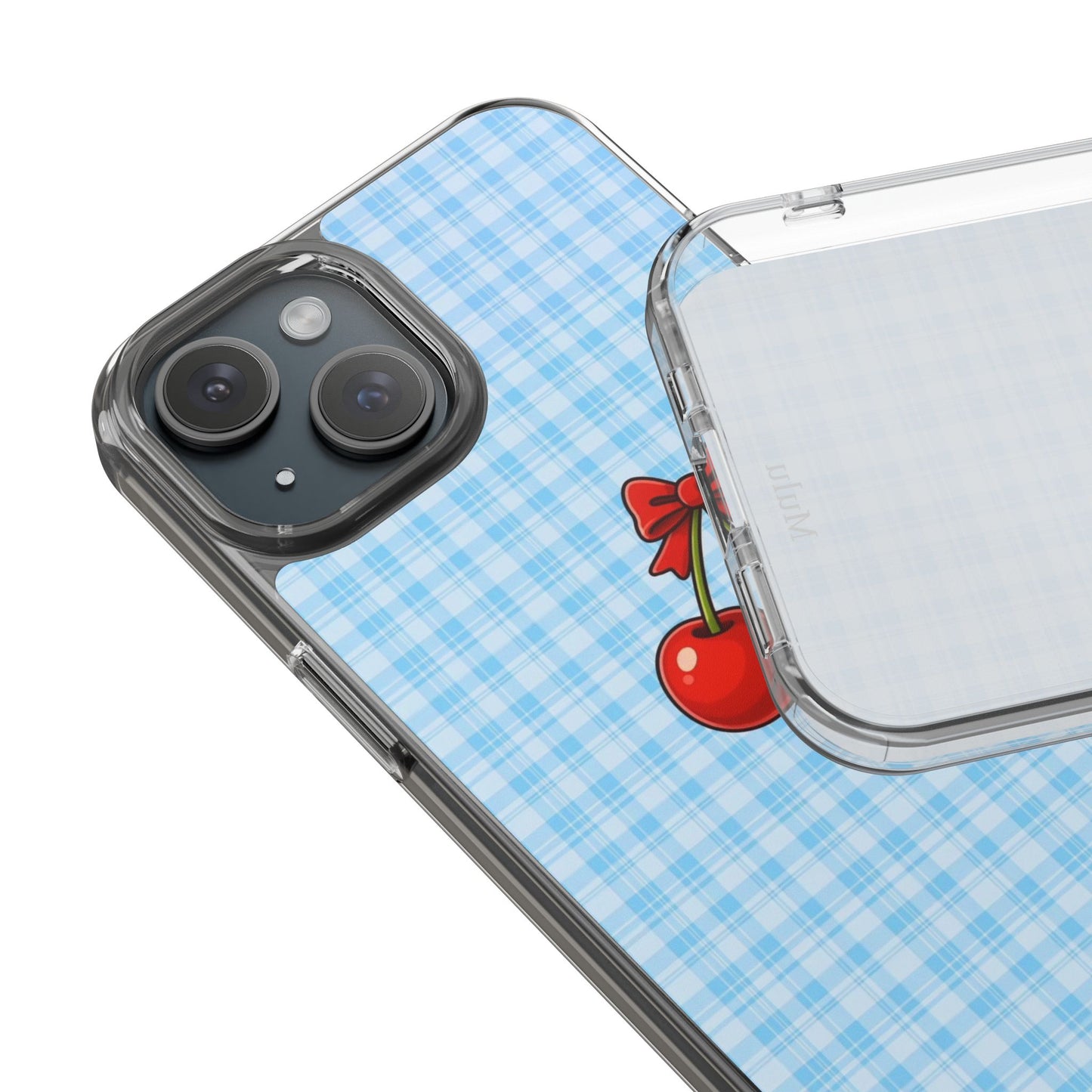 Clear Cherry Gingham Phone Case — Impact-Resistant Clear Case with Red Cherry Design