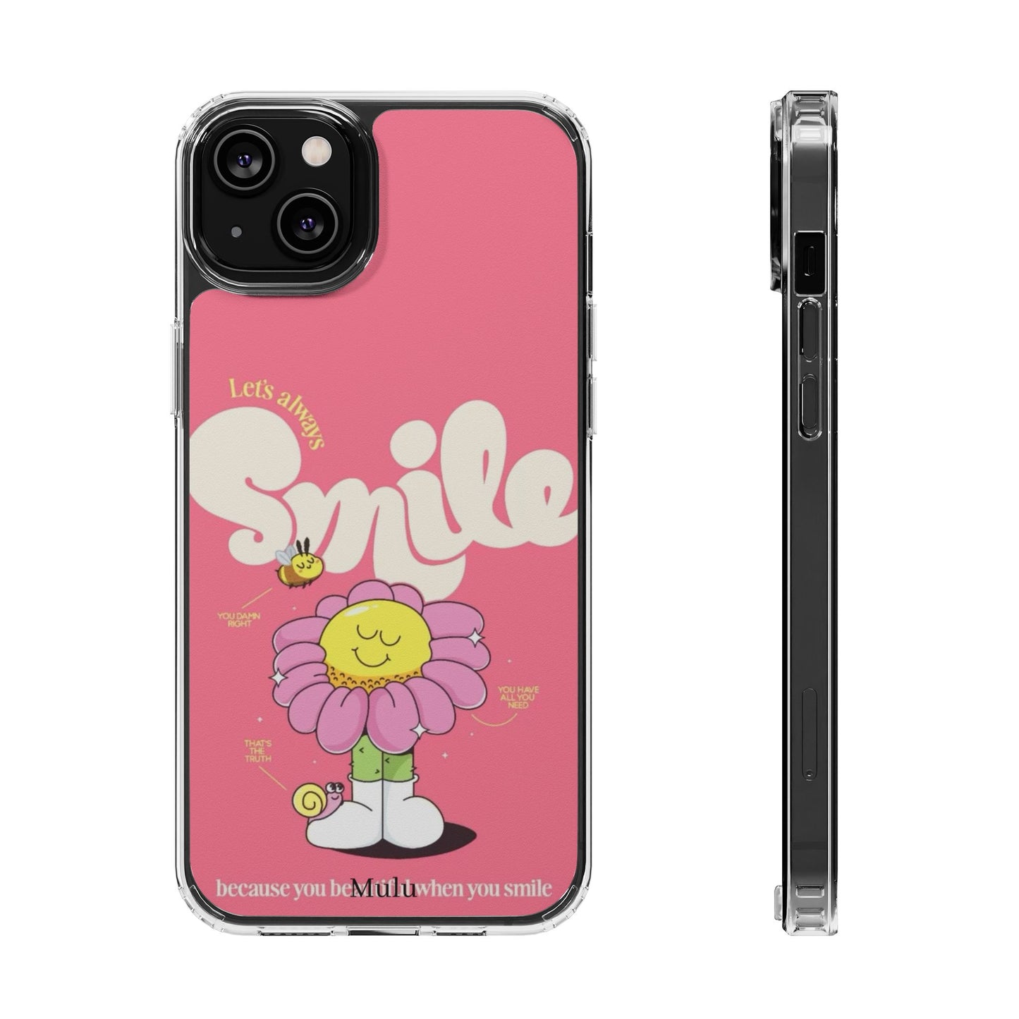 Clear Impact-Resistant Phone Case — Pink 'Smile' Flower Design