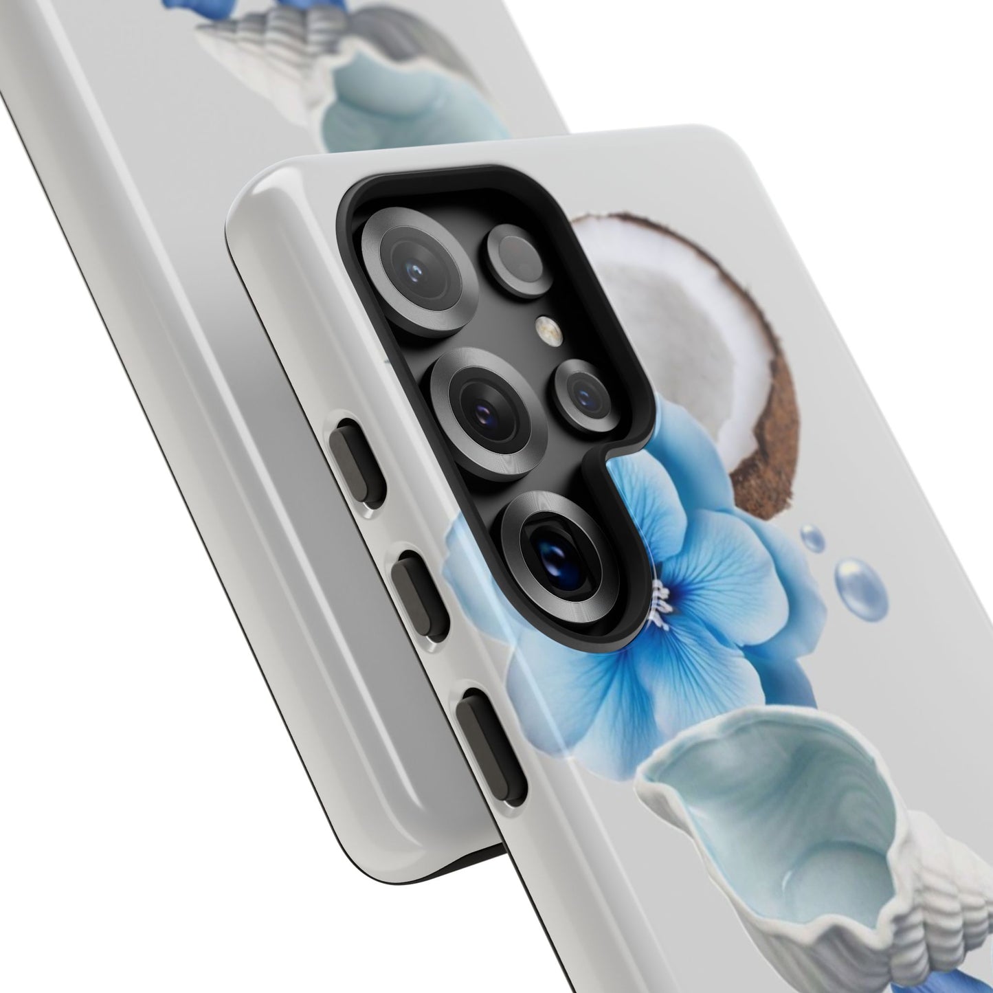 Tropical Blue Floral Phone Case — Coconut, Shell & Starfish Design