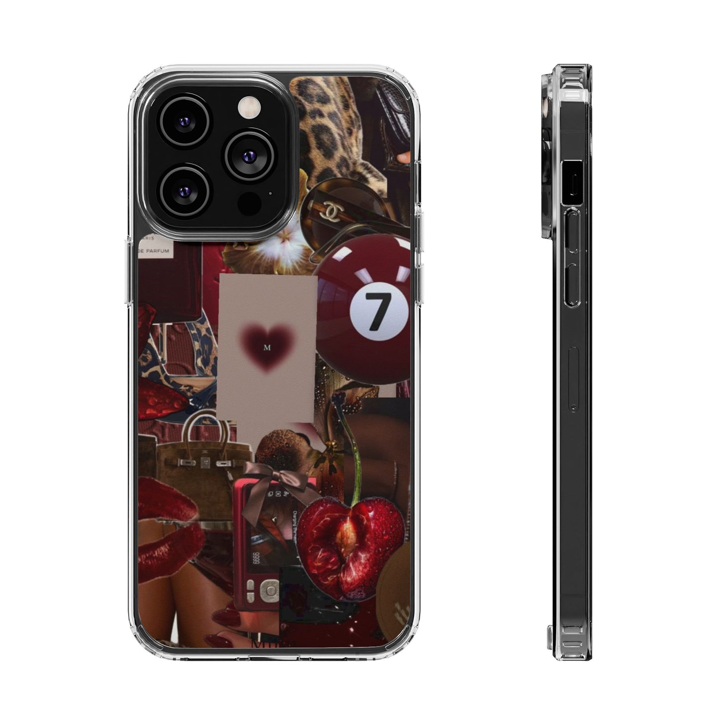 Clear Impact-Resistant Phone Case — Retro Cherry Collage Design