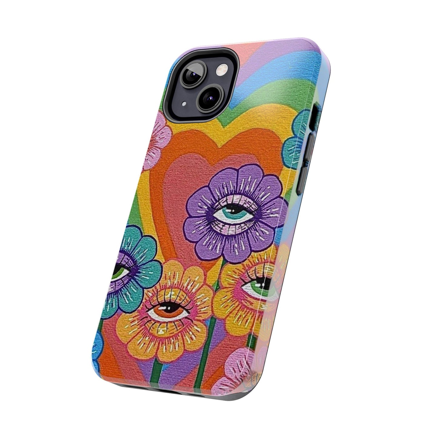 Psychedelic Eye Flower Tough Phone Case — Retro Rainbow Protective iPhone Cover