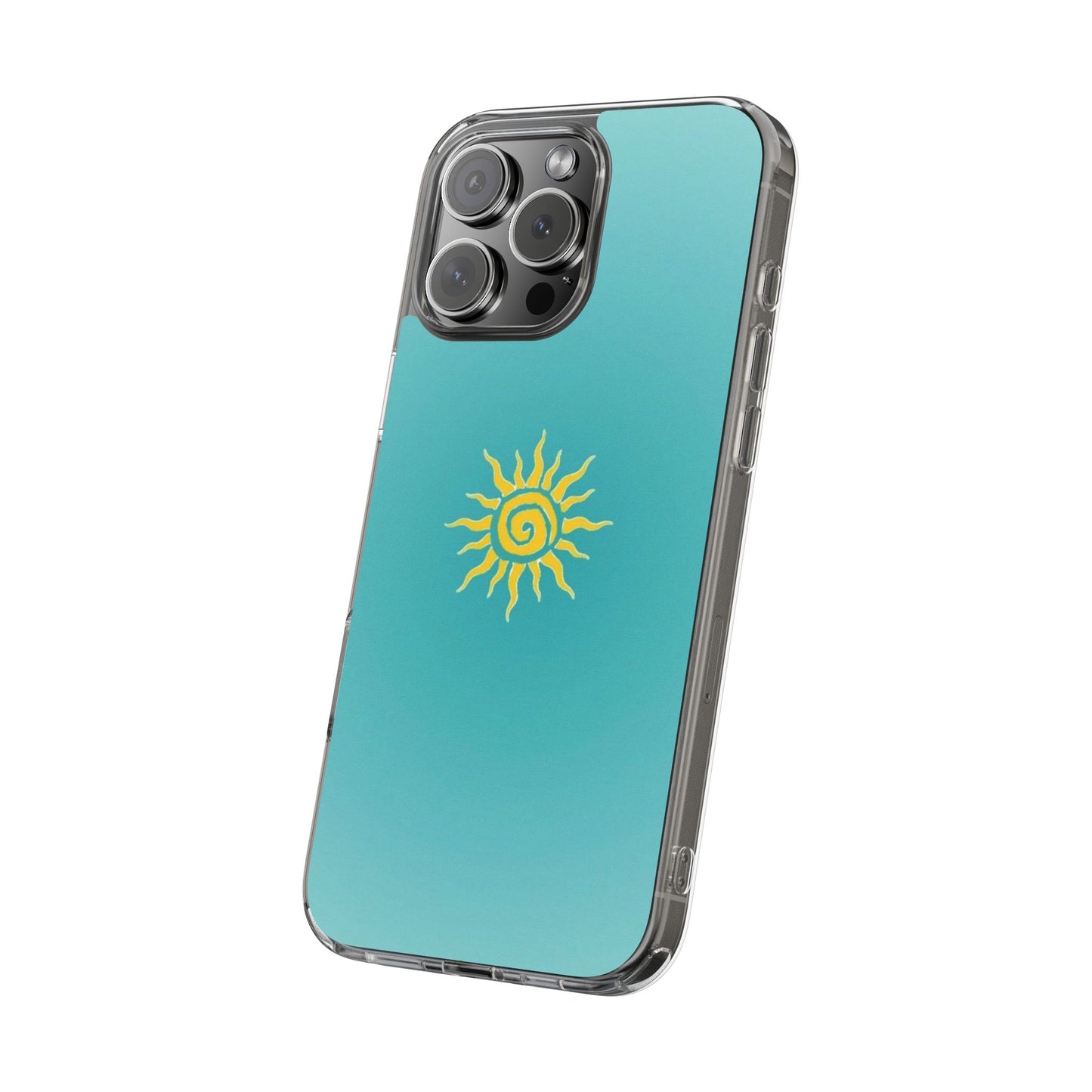 Clear Impact-Resistant Phone Case — Yellow Sun on Teal Gradient