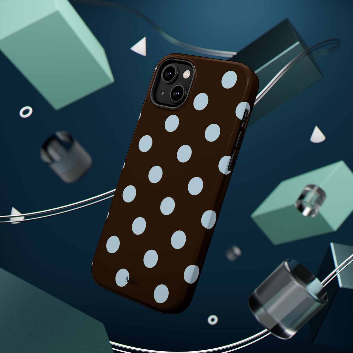 Polka Dot Magnetic Phone Case — Brown with Light Blue Dots, Impact-Resistant