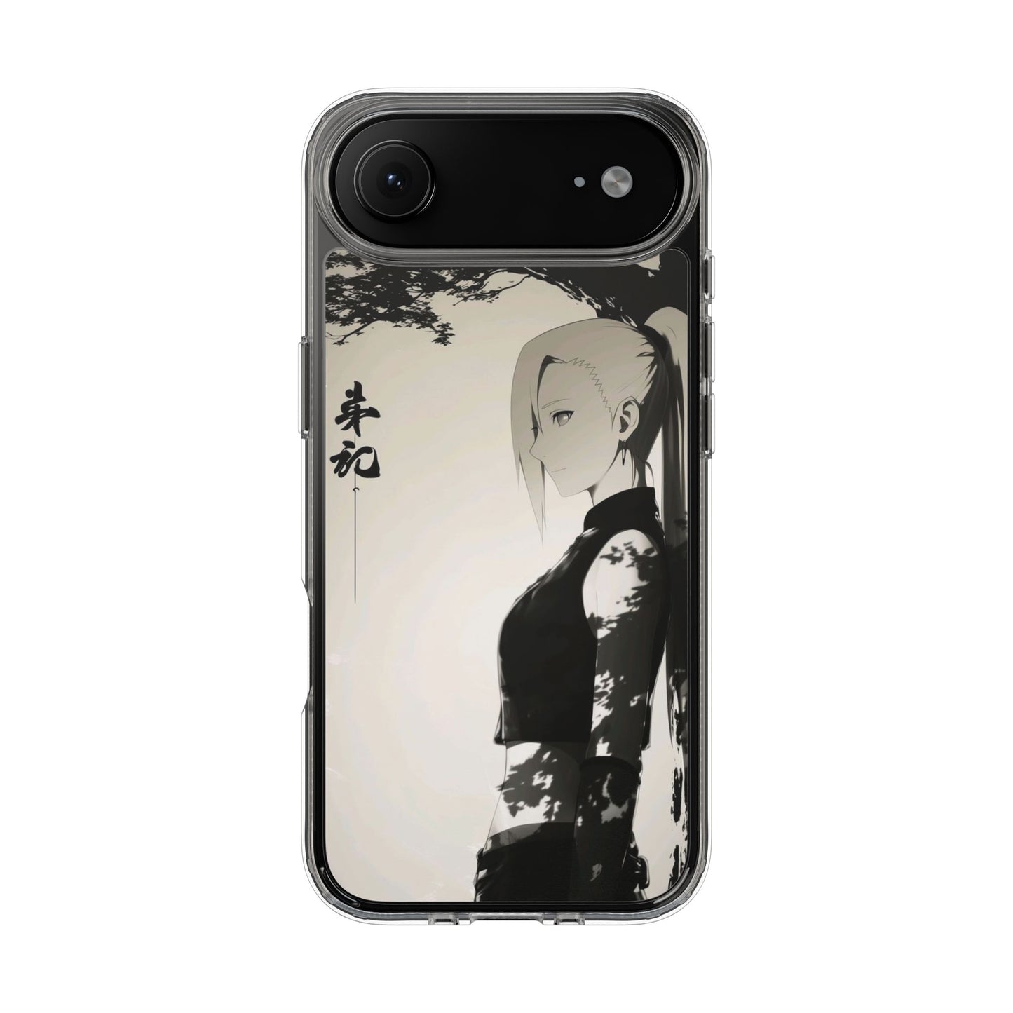 Anime Samurai Clear Phone Case — Monochrome Sumi-E Style
