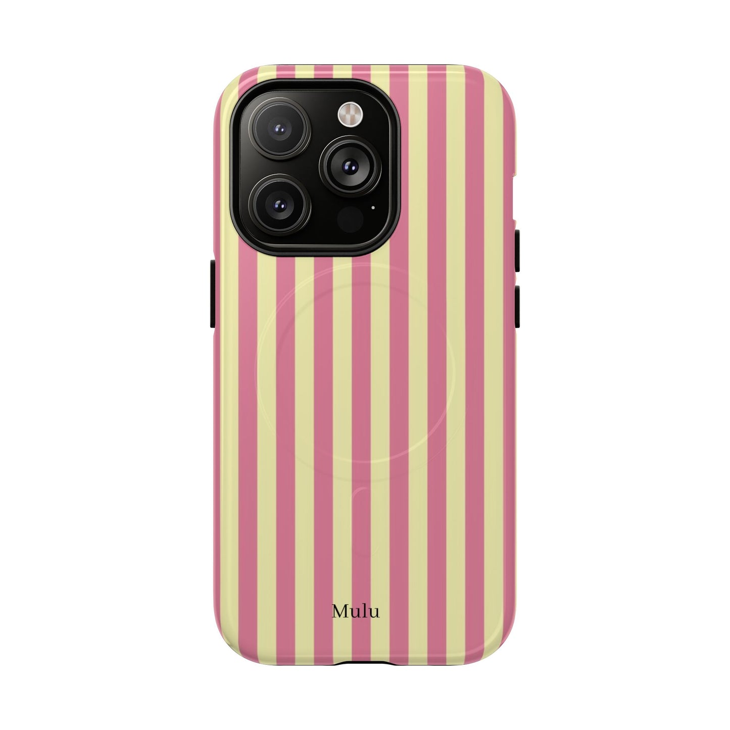Striped Pink & Yellow Magnetic Tough Phone Case — Retro Pastel Protection