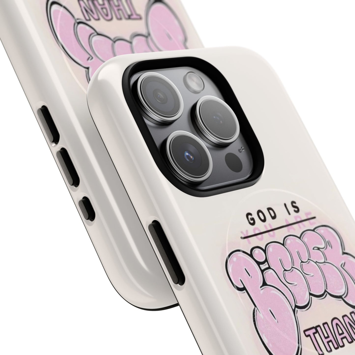 Tough Magnetic Phone Case — "God Is Bigger Than" Inspirational Pink Bubble Design