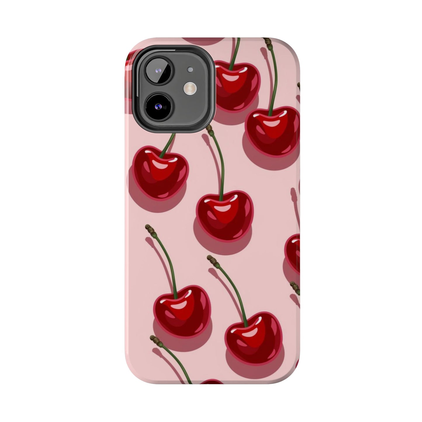 Cherry Pattern Tough Phone Case — Retro Pink Cherry Print Protective Phone Case