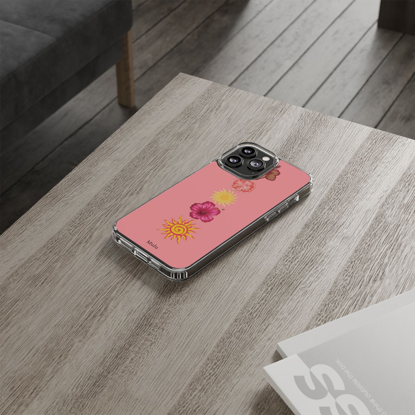 Clear Impact-Resistant Phone Case — Tropical Sun & Hibiscus Floral Design