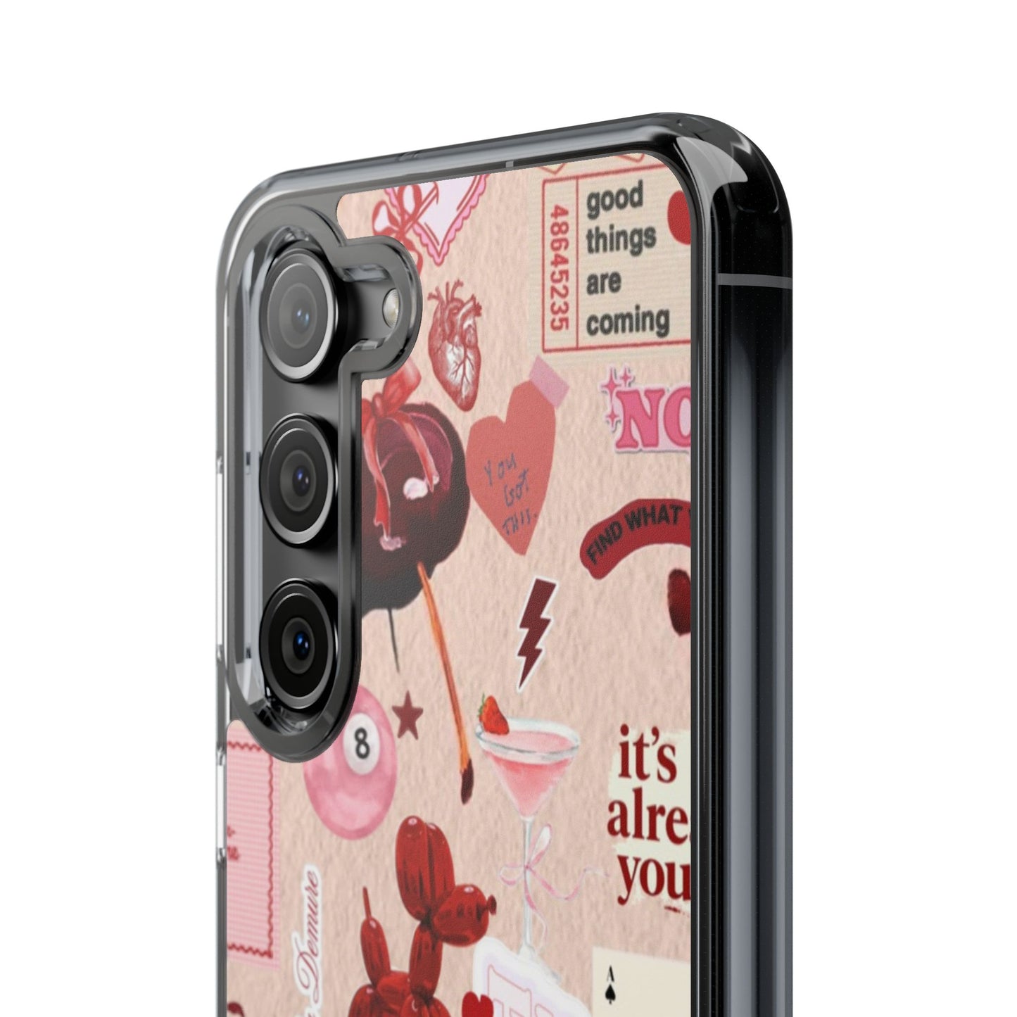 Clear Impact-Resistant Phone Case — Retro Cherry & Sticker Collage