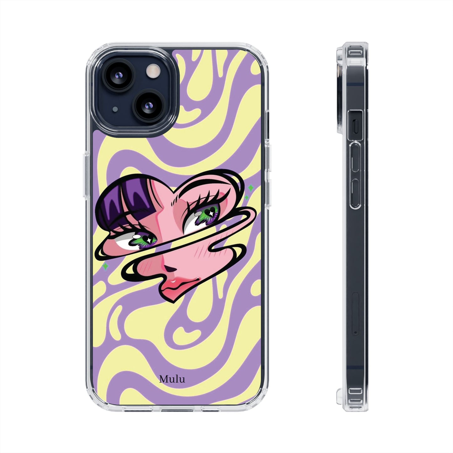 Clear Impact-Resistant Case — Retro Psychedelic Heart Face Design