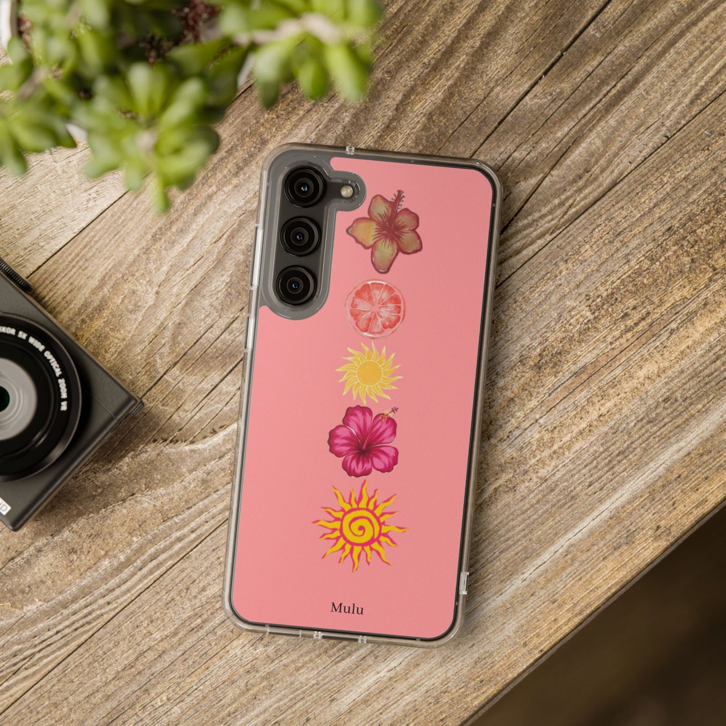 Clear Impact-Resistant Phone Case — Tropical Sun & Hibiscus Floral Design