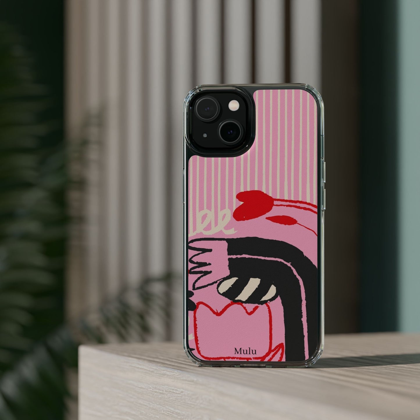 Clear Impact-Resistant Case — Pink Cute Heart Cartoon Design