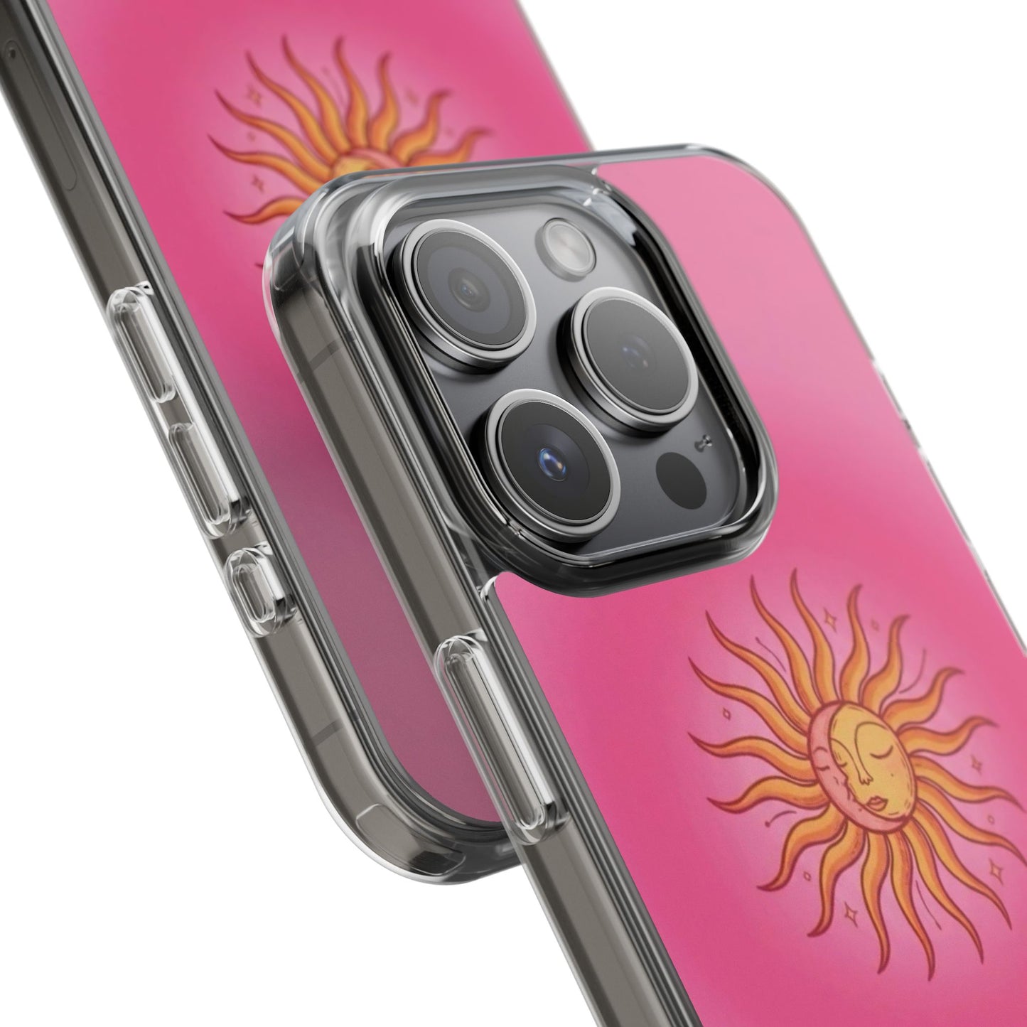 Pink Sun Phone Case — Radiant Sunburst Impact-Resistant Clear Case