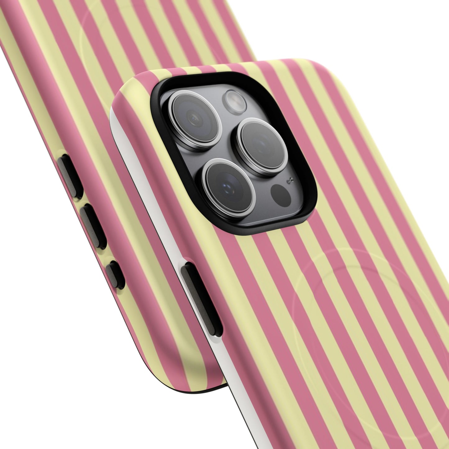 Striped Pink & Yellow Magnetic Tough Phone Case — Retro Pastel Protection